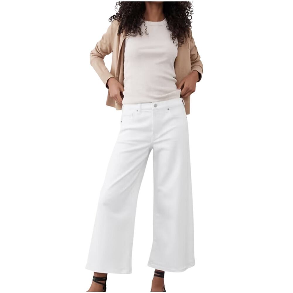 Banana Republic Womens Pure White High-Rise Wide Leg Cropped Pants Size 29/8